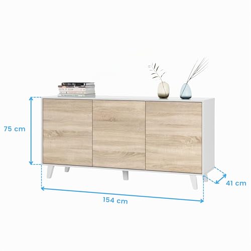 Aparador para salón comedor Zaiken Plus blanco brillo, mueble buffet Habitdesign con patas 4