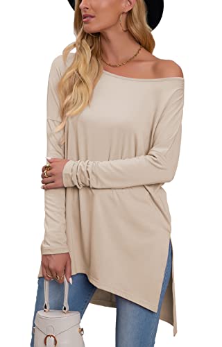 Damen Langarmshirts Basic Casual Longshirt Elegant Langarm T-Shirts Oberteile Sweatshirts(BE, L) Cover