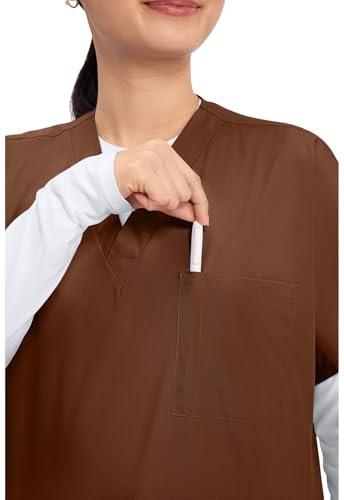 Image of Cherokee Scrubs for Women and Men Unisex V-Neck Tunic Nursing Scrub Top with Chest Pocket, Tuckable Durable Fabric - 4777 | 1 Chest Pocket For Essentials, Traditional Fit, Durable Construction, Comfortable Knit Details, Easy Care, Tuckable Style