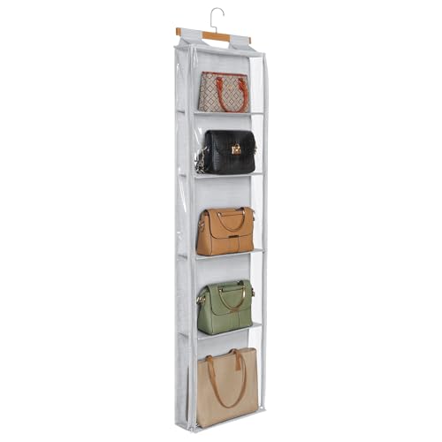 Syeeiex Staubdicht Hängende Handtaschen Organizer mit Reißverschluss Faltbarer Große 5 klare Taschen Handtasche aufbewahrung Tür Handtasche Organizer für Schlafzimmer Hängeregal Tür