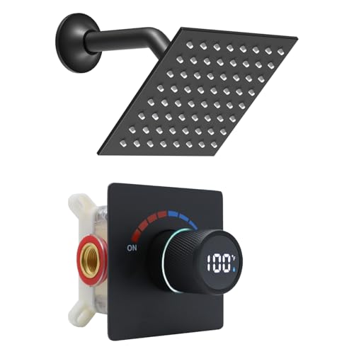Sistema de ducha con cabezal digital de 6 pulgadas y válvula (negro mate) miniatura 1