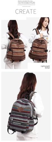 Fashionable Bohemian Canvas Backpack - Large Capacity Tribal Print Women's Travel and Hiking Bag, Cute and Retro (Khaki)2