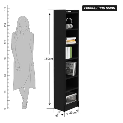 Image of Callas 7 Layer Multipurpose Engineered Wood Bookcase | Storage Organizer for Adults & Kids | Multi-Purpose Shelf for Books, Toys & Home Office Use (BR-07-Black)