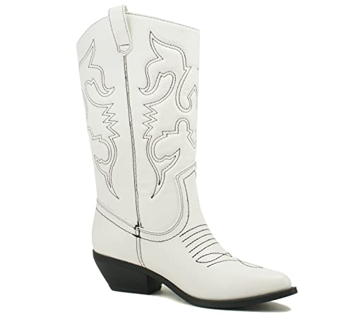 Image of Soda Women's Mug Round Toe Faux Suede Stacked Heel Western Ankle Bootie