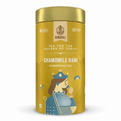 Image of House of Hindraj Chamomile Rani Herbal Tea 18 Pyramid tea Bags Chamomile Flowers, Individually Wrapped, Gluten Free, Caffeine Free, Relaxing Green Tea, No Added Sugar Stress Relief & Sleep Support