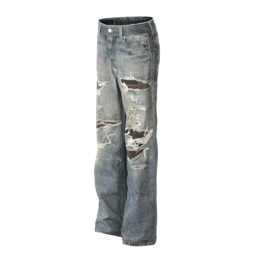 Jeans Pants Trousers Denim Retro Street Trendy Punched Loose Casual Straight Commuter for Men3
