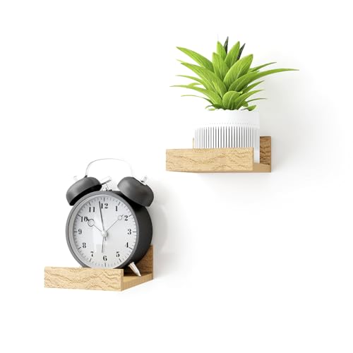 Image of Small Oak Floating Shelves for Wall, Shelf with Lip Set of 2, 4 in