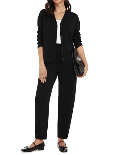 Women's 2 Piece Casual Outfits Fall Travel Button Down Long Sleeve Cardigan Barrel Pants Set Loungewear