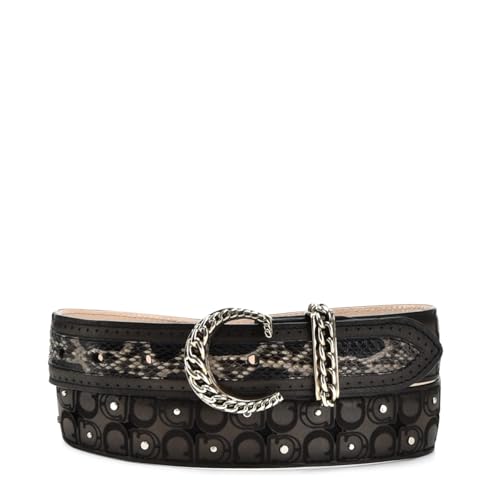 Cuadra Engraved Oxford Exotic Leather Belt For Women With Monogram Buckle CDA30PH Black