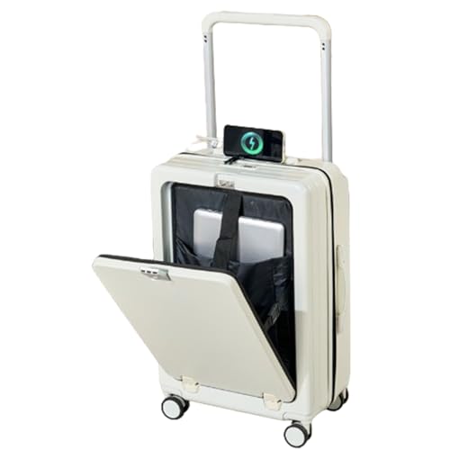 Three-Digit Combination Lock Suitcase, External Three-Layer Composite Material Folding Cup Holder for Travel and Business Trips, 20 inches, White (White 20 inches)