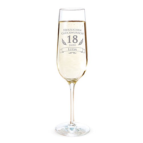 AMAVEL Sektglas mit Gravur zum 18. Geburtstag – Personalisiert mit [Namen] – Sektflöte als Geburtstagsgeschenk – Geschenkidee für Frauen – Glas für Sekt, Champagner und Prosecco – Sektkelch