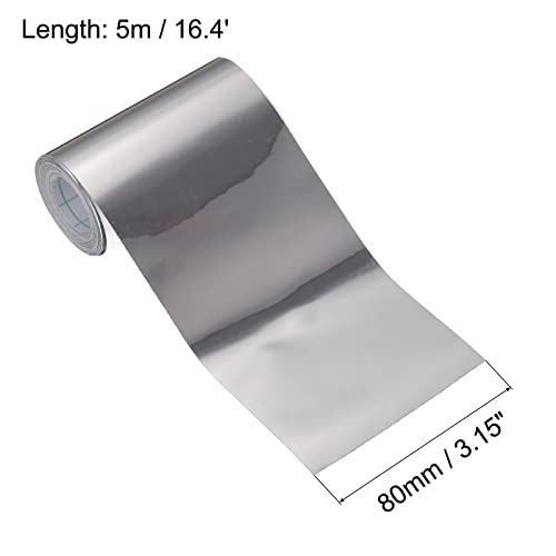 Image of uxcell Waterproof Peel and Stick Decorative Tape Self Adhesive 3.15 inch W x 16.4'L PVC Removable Tape for Wall Edge Glossy Silver Tone (Thickened Style)