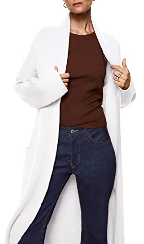 Image of Womens Long Sleeve Maxi Cardigan Open Front Oversized Knitted Sweater Coat Casual Lapel Warm Overcoat with Pockets