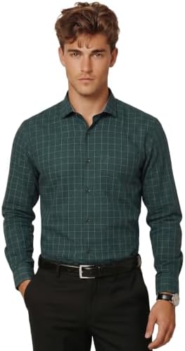 Peter England Men's Micro-Checkered Formal Slim Fit Full Sleeve Shirt | Cotton Rich