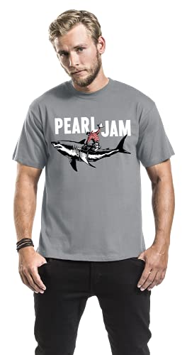 Pearl Jam Shark Cowboy Hombre Camiseta Gris M 100% algodón Vorne Bedruckt Regular