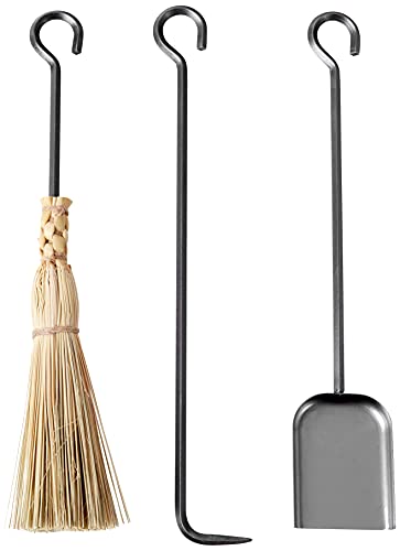 Enclume 3 Piece Fireplace Tool Set With Stand, Hammered Steel #TOP2