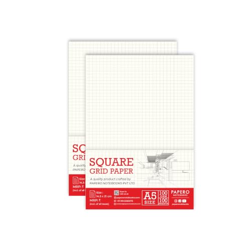 Image of PaperO A5 Square Loose Leaf Grid Paper | 100 GSM | 100 Sheets | Ideal for Artists, Designers, Architects, Engineers, Drawing, Sketching & Mathematics | Size (21 x 14.5 cm) | (A5 Pack of 2)