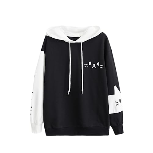 Sudadera con capucha de orejas de gato Kawaii Anime estético lindo preparado letra...