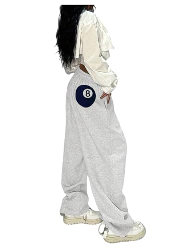 Verdusa Women's Wide Leg Baggy Sweatpants Y2K Streetwear Loose Long Pants with Pockets