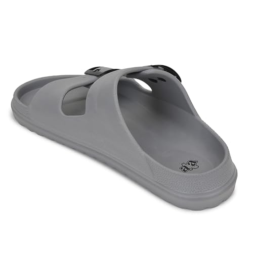 Image of Liberty A-HA COMMIT Slippers for Men - Black, Light Grey & Olive Green | Casual Slip-on Flats /Slippers Footwear - Buckle Closure | Casual Outdoor Chappal, Monsoon, Rainy Season Footwear for Man
