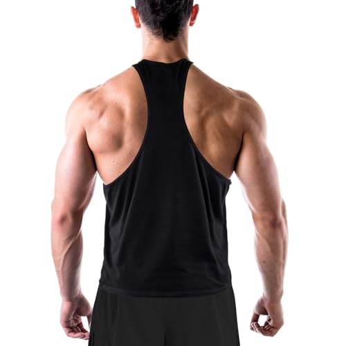 Donason Men's Gym Tank Tops, Mens Bodybuilding Stringer Vest Workout Muscle Tank Top, Y-Back Cotton Sleeveless T-Shirt for Fitness Training