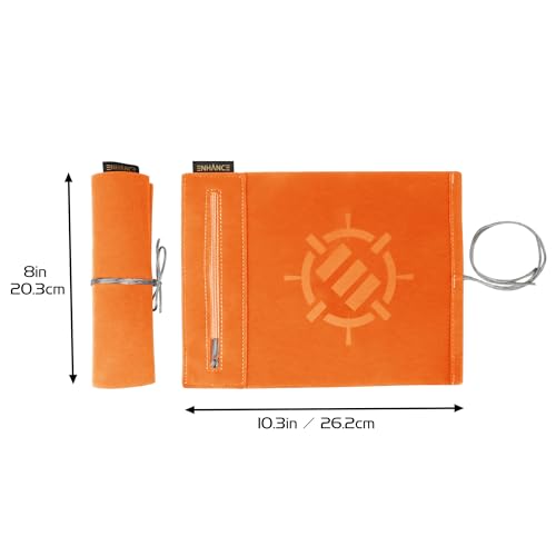 ENHANCE Roll on a Scroll Dice Roller with 12 Piece 6 Sided Dice Set - Premium Soft Dice Case & Color Coordinated 14MM Dice, Dice Holder and Tray Compatible with Yahtzee, Catan, Monopoly, more (Orange) — view 2