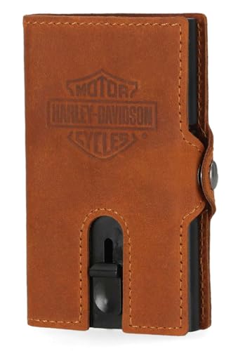 Harley-Davidson Men's Embossed Bar & Shield Pop-Up Card Holder Wallet - Brown2