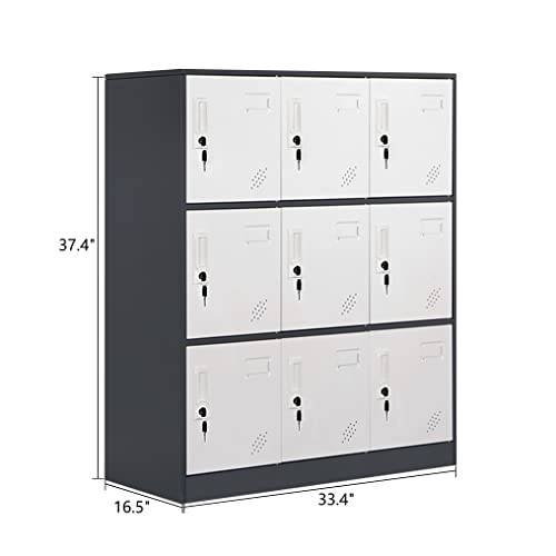 Lingzoe 9 Door Metal Storage Locker Cabinet For Employees，Steel Cabinet To Storage Toys, Shoes And Clothes，Locker Organizer For Gym Office Bedroom (Grey&White) #TOP2