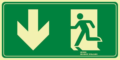 IberNorma SPB135 Señal Evacuación Salida flecha Abajo 32x16cm Clase B PVC Luminiscente Homologada (Clase B)