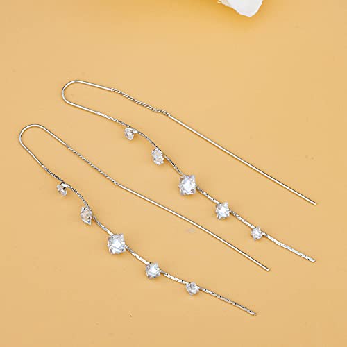 Threader Dangle Earring Long Chain Twist Curved Tassel Earring Star Butterfly Cubic Zirconia Gold Silver Drop Earring For Women Girl (Threader Earring-A) #TOP5