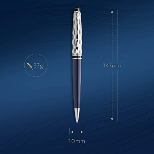 Waterman Expert Ballpoint Pen | Metal & Blue Lacquer | Chiselled Cap | Blue Ink | Gift Box #TOP2