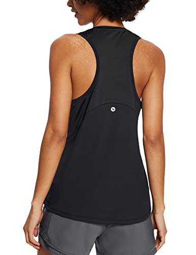 baleaf Women's Running Workout Tank Tops Racerback Athletic Tops Exersice Fitted Gym Quick Dry Activewear Tennis Black S