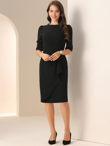 Image of Allegra K Ruched Dress for Women's Short Sleeve Business Work Dress Trendy