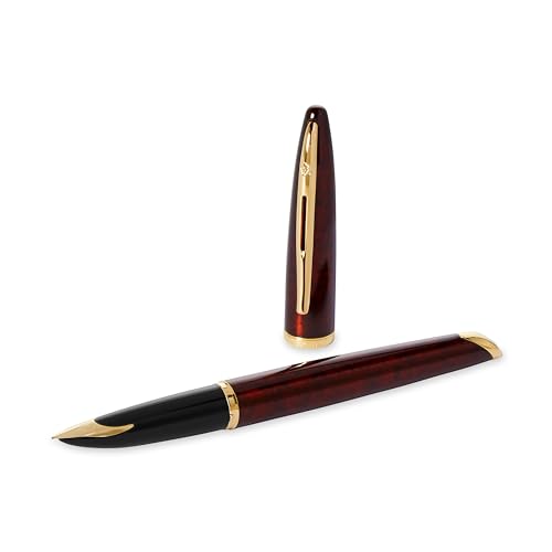 Waterman Carène Marine Amber Fountain Pen | Gloss Brown & Black with 23k Gold Clip | Medium Nib with Blue Ink Cartridge  - Additional View
