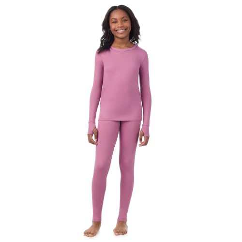 Image of Cuddl Duds Heavyweight 2 Piece Sets Base Layer Thermal Underwear for Girls | Winter Clothing, Fleece Lined Long Sleeve Top & Leggings, Soft Lounge Set for Cold Weather, Moisture Wicking Heat Retention