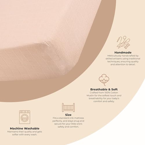 Image of Crane Baby Cotton Sateen Fitted Sheet, 28x52'', Desert Rose, Pink Crib Sheets for Girls, Soft Cotton Crib Sheets for Girls, Nursery Decor for Girl Nursery, Elastic Pockets