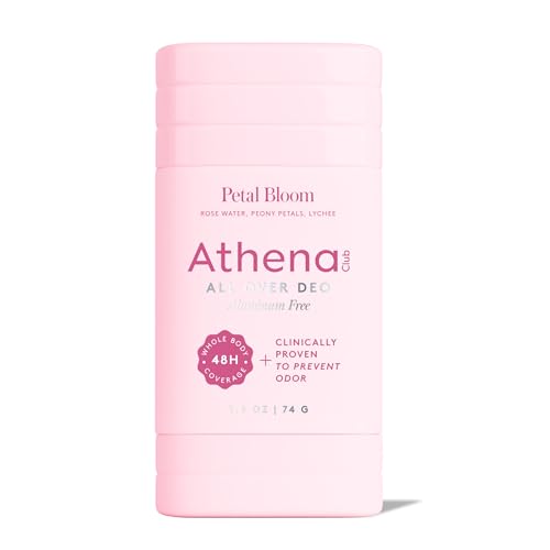Athena Club All Over Deo Natural Deodorant Stick for Women Aluminum Free Whole Body Deodorant 48 Hour Odor Protection Goes On Clear Petal Bloom Floral Scent 2.6 oz
