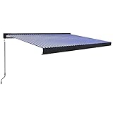 Willood Manuelle Kassettenmarkise Gelenkarmmarkise Markise Vollkassettenmarkise Sonnenschutz Garten Terrasse Balkon 450x300 cm Blau und Weiß + Schwarz