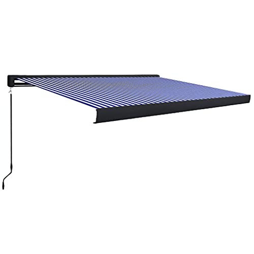 Willood Manuelle Kassettenmarkise Gelenkarmmarkise Markise Vollkassettenmarkise Sonnenschutz Garten Terrasse Balkon 450x300 cm Blau und Weiß + Schwarz