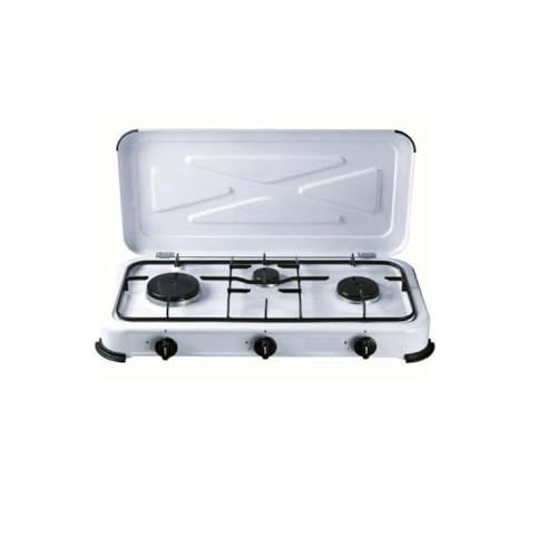 FORNELLO A GAS IN ACCIAIO INOX 3 FUOCHI PORTATILE CON COPERCHIO DA CAMPEGGIO GIARDINO