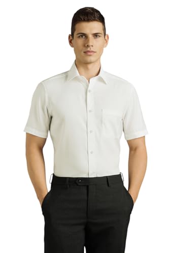 Image of Louis Philippe Men's Regular Fit Easy to Iron Everyday wear Premium Cotton Half Sleeve Solid Formal Shirt