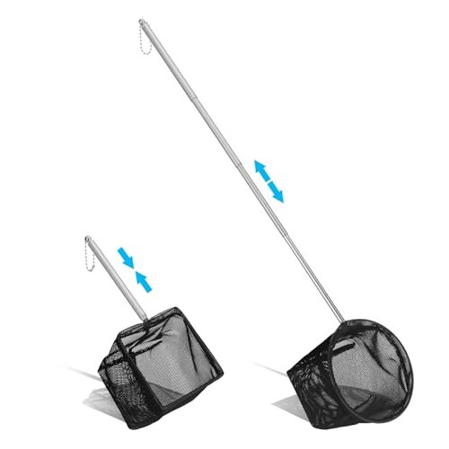 Lot de 2 épuisettes d'aquarium - Noir - Mini épuisette avec poignée en métal extensible - Épuisette de pêche pour crevettes - Petite épuisette d'aquarium - 8/10 cm