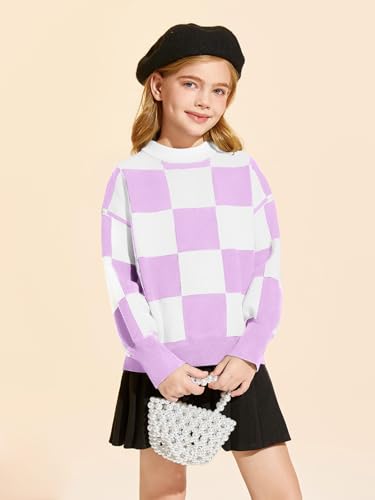 Image of Girls Sweaters Kids Fashion Plaid Mock Neck Pullover Sweater Tops 5-14 Years