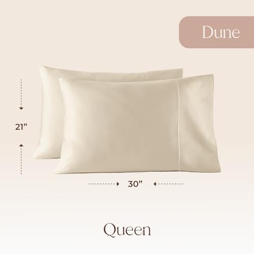 Image of 100% Organic Cotton Pillow Cases Queen Size Set of 2-100% Cotton Pillowcases GOTS Certified 300 Thread Count - Naturally Cooling Comfortable Breathable & Soft Pillow Cases (Dune, Queen)