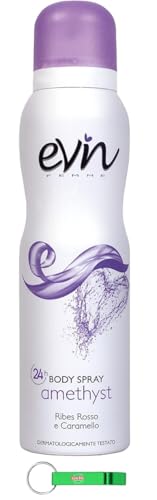 EVIN FEMME - Desodorante en spray para mujer, aroma a grosellas rojas y caramelo, fórmula activa 24 horas, dermatológicamente probado, 150 ml + llavero Beni Culinari gratuito