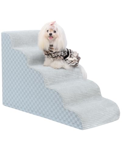 Dog Curved Stairs for High Beds 22" H, 5-Step Pet Stairs for Small Dogs with High Density Foam, Dog Slope Stairs with Durable Non-Slip Bottom Grey