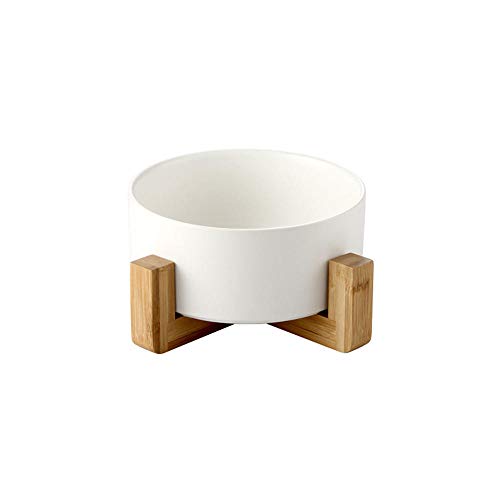 Pet Ceramic Elevated Raised Cat Bowl with Wood Stand No Spill Pet Food Water Feeder Cats Small Dogs Feeding Bowl Cats Dog Tools-E
