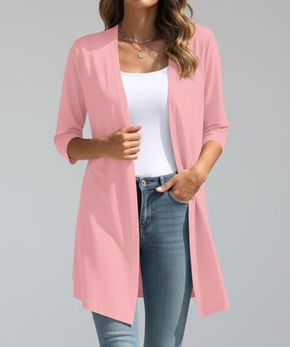 Image of YSYOKOW Lightweight Cardigans for Women 3 /4 Sleeve Long Open Front | Cardigan sweaters for women lightweight, summer cardigans for women lightweight, long cardigans for women trendy, dressy