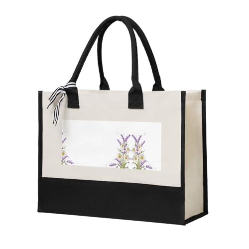 Liulannq Bolso elegante con diseño de flor de lavanda para mujer, con costuras de lona