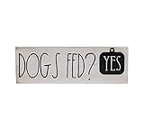 Dogs Sign Decor with Sayings- Dogs Fed? Yes/No,Black and White Wood With Metal Tag, Gifts for Dog Lover 15'' x 4.75''